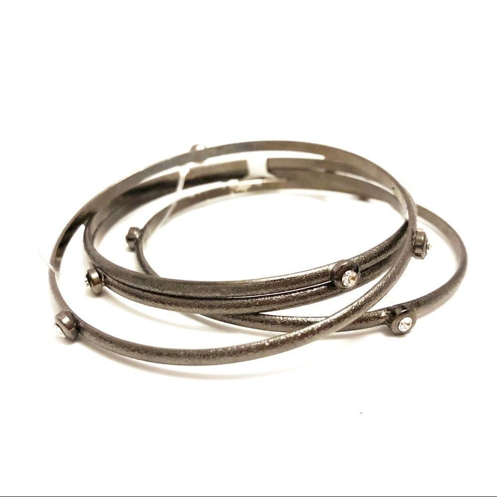 NEW Gunmetal Stackable Bracelet with Crystal Stone Accents OS